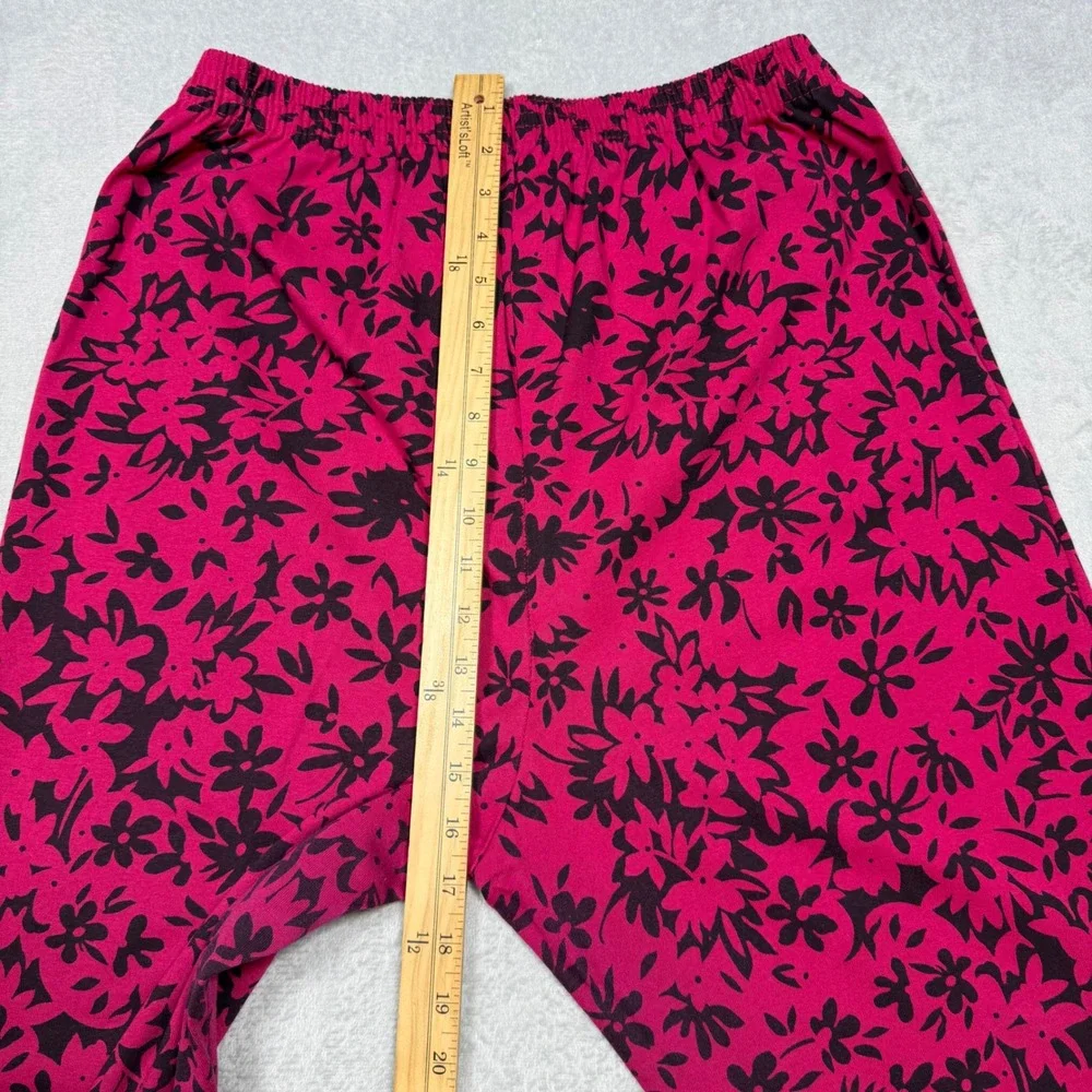 Vintage 90s Magenta Pink Cotton Blend Peplum Tunic and Floral Pants Set XL Artsy